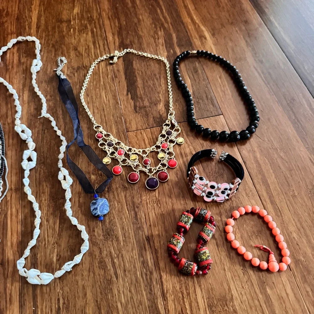 Vintage 10pc SET Boho Necklace Bracelet Choker Silver Gold Multicolor Beaded